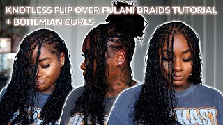 Knotless Flip Over Fulani Braids Tutorial with Bohemian Curls [upl. by Hgalehs]