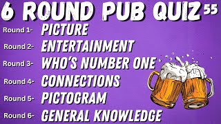 Virtual Pub Quiz 6 Rounds Picture Entertainment Whos Number One Pictogram General Knowledge 55 [upl. by Zebe]