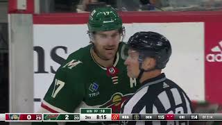 Marcus Foligno sends Matthew Tkachuk into boards [upl. by Ylerebmik792]