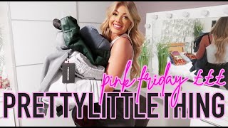 HUGE BLACK FRIDAY PRETTY LITTLE THING HAUL  TRY ON AUTUMNWINTER FASHION  AMY COOMBES [upl. by Neelrac]