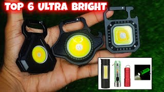 Top 6 Ultra Bright Mini Rechargeable Cob Keychain Led Flashlight  USB Charging Emergency Lamps [upl. by Amitarp]