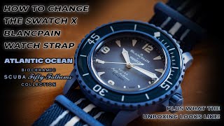 How to Change the Strap on the Blancpain X Swatch Fifty Fathoms Plus Unboxing The Scuba Model [upl. by Nalorac]