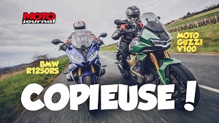 Moto Guzzi V100 Mandello S vs BMW R1250 RS  Qui copie qui   Moto Journal [upl. by Nnewg]