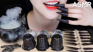 LOUD BLACK FOOD ASMR EDIBLE NAILS EDIBLE SPOONS ICE CREAM MOCHI CANELÉS ASMR [upl. by Oringa897]