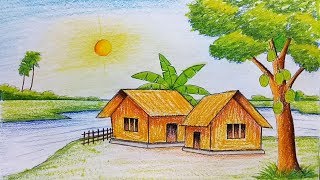 How to draw Landscape  Scenery of beautiful nature  scenery of summer season  step by step [upl. by Pantin]