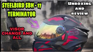 Steelbird SBH  17 Terminator Helmet golden visor unboxing and review  visor change and install [upl. by Esineg]