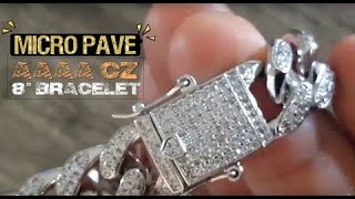 Mens 14K White Gold Plated AAAA CZ Bling Micro Pave Hip Hop Bracelet 8quot Inch x 12MM [upl. by Ricarda991]