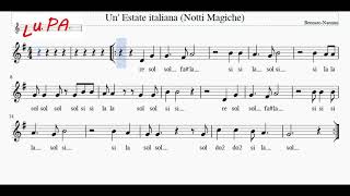 Notti Magiche  Un estate italiana  Karaoke  Note  Flauto  Spartito  instrumental  Canto [upl. by Loos]