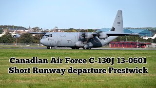 Canadian Air Force C130J  short runway departure Prestwick [upl. by Ykcaj]