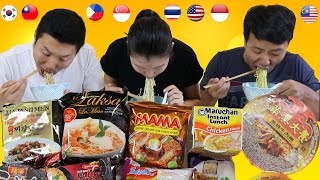 Tasting RAMEN INSTANT NOODLES From Around the World [upl. by Ahsikal970]