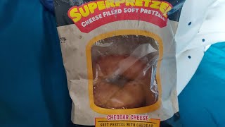 HOWDY FOOD REVIEWS SuperPretzel Cheese Filled Soft Pretzels Cheddar Cheese [upl. by Amikehs51]