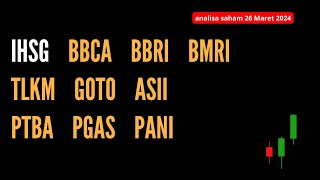 Analisa Saham 26 Maret 2024 IHSG BBCA BBRI BMRI TLKM GOTO ASII PTBA PGAS PANI [upl. by Olrak732]