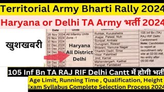 TA Army New Notification Out  Territorial Army Delhi New Vacancy 2024  Haryana Territorial Army [upl. by Aketahs]