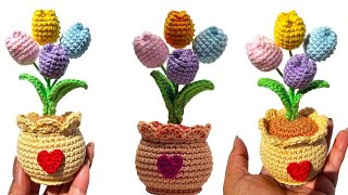 🌷 ¡Increíble Truco de Crochet Maceta de Tulipanes que Enamorará en San Valentin ¡No te lo Pierdas [upl. by Lleznov888]