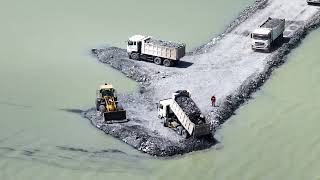 Dozer SHANTUI in Sand  Truck SHACMAN Push Rock In Water Lake Deep [upl. by Elysha]