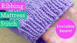 How to Invisible Seam Ribbing Knitting with Mattress Stitch 5 Mins [upl. by Noneek]