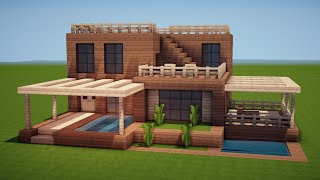 MODERNES HOLZ HAUS mit POOL in MINECRAFT bauen TUTORIAL HAUS 234 [upl. by Karole943]