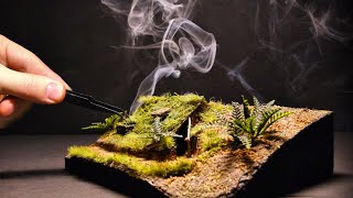 Building complete and warm survival shelter  Bushcraft earth hut grass roof amp fireplace diorama [upl. by Awad]