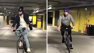 KLAY THOMPSON GOING TO SOME OF THE HOME GAMES WITH HIS BICYCLE [upl. by Ecnarepmet152]