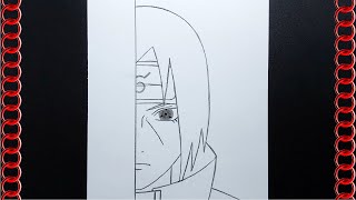 Easy anime drawing  How to draw Itachi Uchiha half face step by step  easy tutorial [upl. by Drarreg]