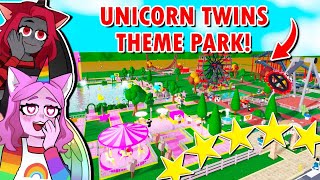 Making A UNICORN TWINS Themepark With MOODY Roblox [upl. by Vtarj]