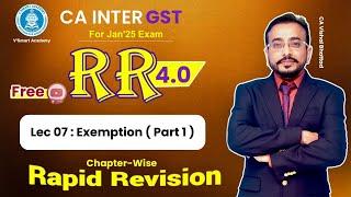 🚀07 GST IDT Revision  Exemption Part 1  CA amp CMA Inter IDT  CA Vishal Bhattad  Jan25 [upl. by Ahrat650]