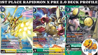 1st place rapidmon x deck profile  PRE 20 DIGIMON TCG [upl. by Ahsekram]