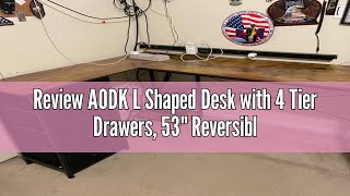 Review AODK L Shaped Desk with 4 Tier Drawers 53quot Reversible Gaming Desk with Power Outlets L Shap [upl. by Waldman]