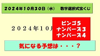 2024年10月30日 数字選択式宝くじ予想 ナンバーズ3 ナンバーズ4 ロト6 ロト7 ビンゴ5 宝くじ [upl. by Nya198]