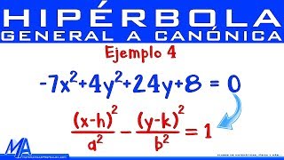 Pasar de la ecuación General a la Canónica de la Hipérbola  Ejemplo 4 [upl. by Leyes]