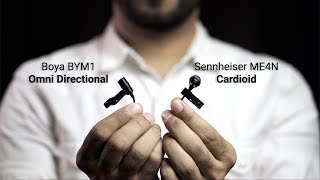 Boya M1 vs Sennheiser ME4 lavalier microphone  Omnidirectional vs Cardioid pattern [upl. by Leima]