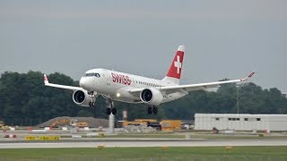 Swiss AirLines Bombardier CSeries CS100 HBJBG Landing amp Takeoff at Munich Airport [upl. by Garber594]