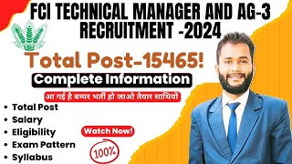 FCI TECHNICAL MANAGER AND AG3 RECRUITMENT 2024COMPLETE INFORMATIONBY RAJ SIR fci fcimanager [upl. by Surovy]