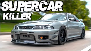 Skyline GTR SMOKES Supercar on the Street  900HP AWD 28L Stroker HKS T51R The Perfect R33 [upl. by Echikson]