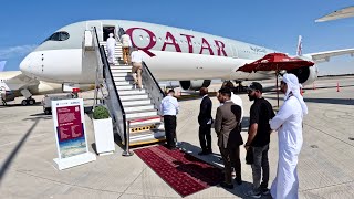 Qatar Airways A3501000 Cockpit Cabin amp Airframe Full Visit  Dubai Airshow 2023 [upl. by Iborian155]