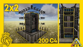 2X2 UNRAIDABLE Turret Tower Design  200 C4  ARK Survival Evolved [upl. by Arymas]