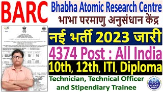 BARC Recruitment 2023 ¦¦ BARC Notification 2023 ¦¦ BARC Stipendiary Trainee Vacancy 2023 Online Form [upl. by Cochard]