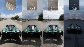 Aston Martin Valkyrie AMR PRO  Top Speed Compilation  Forza Horizon 5  Stock Vs Tuned Vs Downhil [upl. by Vetter]