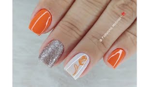 unhas decoradas com carimbos  olhem o resultado dessa cor laranja 🍊 [upl. by Danielson]