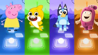 Peppa pig 🆚 Baby Shark 🆚 Bluey Bingo 🆚 Oddbods Newt Tiles Hop EDM Rush [upl. by Ailuy]