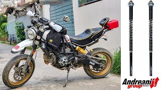 Andreani Cartridge Kit Misano EVO Front Shock installation on Ducati Scrambler Desert Sled [upl. by Enomsed]