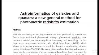 Astroinformatics of galaxies and quasars a new general method for photometric redshifts estimation [upl. by Collins334]