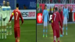 PES 13 Vs PES 14  Cristiano Ronaldo Free kick Comparision [upl. by Yenahs]