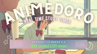 Animedoro 2hrs Real time study with relaxing Lofi and Chillhop music 4522 Pomodoro [upl. by Deerdre]