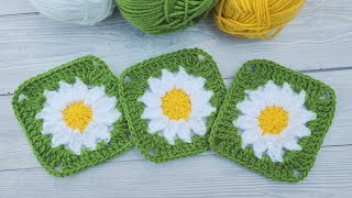 🌼 Crochet Daisy Granny Square Tutorial FOR ABSOLUTE BEGINNERS LEFTHANDED VERSION [upl. by Beghtol]