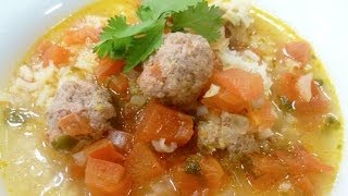 Receta de sopa de albóndigas con arroz y cilantro  Recipe soup with meatballs rice and cilantro [upl. by Kurtz]