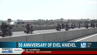 Motorcycle riders gather to celebrate the 50th anniversary of Evel Knievel’s Snake River jump [upl. by Tobin]