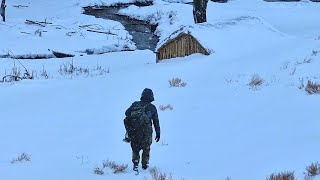 SURVIVING a SNOWSTORM Overnight in a Bushcraft Shelter [upl. by Dew746]