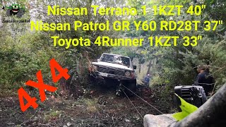 Nissan Terrano 1 1KZT 40quot 🆚 Toyota 4Runner 1KZT 33quot 🆚 Nissan Patrol GR Y60 RD28T 37quot Hill Climbing [upl. by Nekcarb]