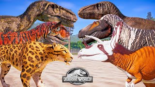 Pentarrodontosaurus VS Teratophoneus Smilodon Tiger Carnotaurus Mod Jurassic World Evolution [upl. by Anaher]